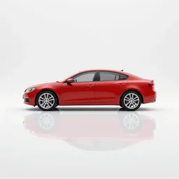 a red car standing in an expansive white void with a reflective mirror - like floor, reflective car, realistic, photo - realistic, intricate, white light