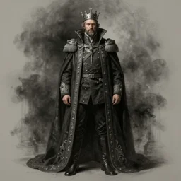 portrait john oliver as stoic king, royalty, extravagant, full body, military uniform, fantasy, intricate, elegant, beautiful, highly detailed, charcoal, centered, dark, smokey, digital painting, artstation, concept art, art by artgerm and greg rutkowski and alphonse mucha
