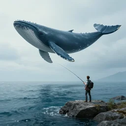 lonely man fishing for whales, final fantasy 1 1, hyper realistic