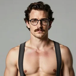 henry cavill, mustache, googles, suspenders, shirtless, in the style of artgerm and charlie bowater and atey ghailan and mike mignola, epic lighting, vibrant colors and hard shadows and strong rim light, very coherent, comic cover art, plain background, trending on artstation