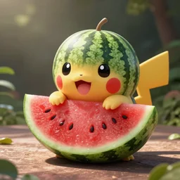 cute watermelon pokemon, ultra realistic, by ilya kuvshinov, artgerm, and greg rutkowski