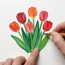 a Finger painting of a bouquet of tulips
