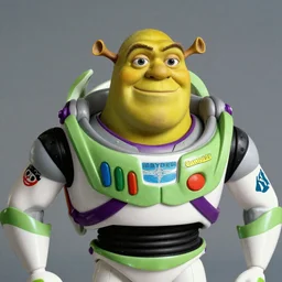 Photo of Shrek realistic Buzz Lightyear, photorealistic portrait, close-up, light bristles, slightly muted colors, film photo