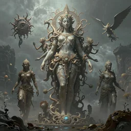 a beautiful detailed matte painting of the spiritual world with elevated and high frequency beings, the forms are detailed but mutate in search of elevation and metaphysical transformation, 16K ultra-realistic 3D, crying engine