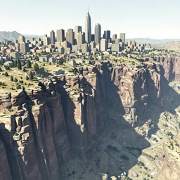 Old mega city on the side of a massive canyon wall in a sunset with the sun lightup parts of the wall, digital art, highly detailed