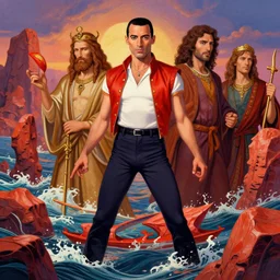 formal portrait of freddy mercury as moses parting the red sea. digital art by eugene de blaas, ross tran, and nasreddine dinet, vibrant color scheme, intricately detailed, in the style of romanticism. artstation, greg rutkowski