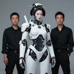 fine art portrait mid shot minimal cyborg fembot mech by ilm and bill sienkiewicz, emmanuel shiu, zaha hadid, mgxs, neo - futuristic plastic tactical exoskeleton, geisha, fluoro, studio, mamiya 6 5 mm, iso 4 0 0, f / 5. 6, hyperrealism, studio lighting, studio, high detail, sharp focus, trending on