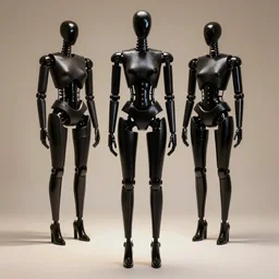 gleaming black construction robots designed by alexander mcqueen, award winning fashion photography, beautiful soft lighting