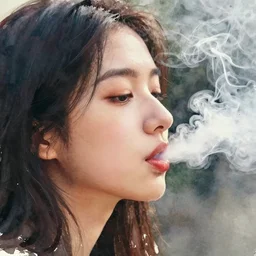 profile view closeup!! the lips of a young filipino woman blowing out smoke, closeup!!, thick swirling smoke everywhere, by conrad roset, brush strokes, watercolor trending on artstation