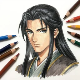 colored pencils an epic fantasy comic book style painting of a long haired, red headed male sky - pirate in front of an airship, fine details, concept design, contrast, kim jung gi, pixar and da vinci, trending on artstation, 8 k, ultra wide angle