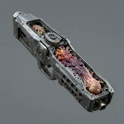 hyper - realistic alien weapon with a compartment for organic material