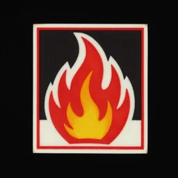 a photo of a retro 1 9 4 0 s minimalist clean fire flames warning caution patch