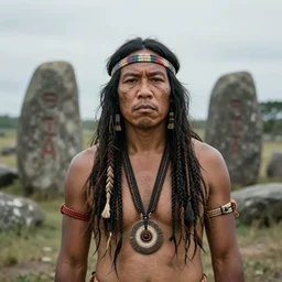 a portrait photograph of Alex Jones as a tribal shaman from the stone age, DSLR photography