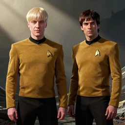 Lucius Malfoy and Viserys Targaryen as a startrek captain, comic book art