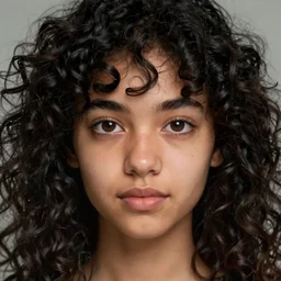 portrait of a young lady with curly black hair with, round face, big brown eyes, picture, hyperrealistic, focused, hyper realistic, ultra detailed, octane render, volumetric lighting, 8 k post - production