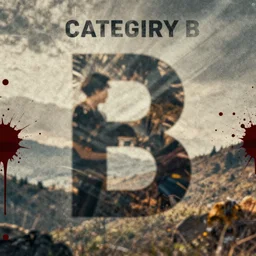 category b film poster with trace of a shots in centre, texture, blood splatter on the sides, focus render, grainy tape, distortion, few details, illustrations