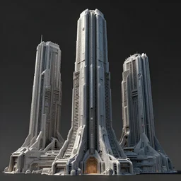 3 d sculpt of a thick cyberpunk futurist architecture scifi tower inspired by the matrix, star wars, ilm, beeple, star citizen halo, mass effect, starship troopers, elysium, the expanse, high tech industrial, artstation unreal