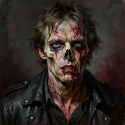 zombie stefan löfven, gritty, veins, blood, bone, horror oil painting masterpiece, very detailed, intricate, trending on artstation