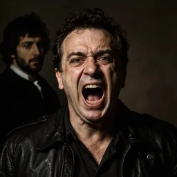 dramatic portrait of george costanza screaming, caravaggio, bosch, rembrandt, bakst, chiaroscuro