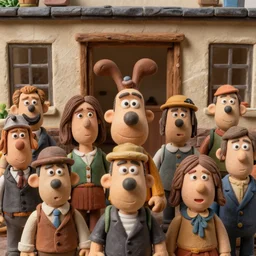crowd of people made of plastic and clay exterior office, wallace and gromit, 3 d, portrait face, dappled light, in the style of matt murphy, jeremy enecio, james jean, miles johnston, cynical realism, john william godward, yoshitaka amano, miles johnston, louise zhang, enes dirig, pekka halonen, finnish naturalism, realism