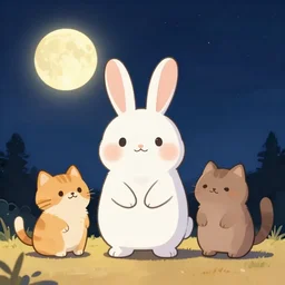 of day , Night cold background warm foreground colors Midnight Moon bright luminous Furry Fandom anthropomorphic cartoon animals 4k Painting A anthropomorphic rabbit, dog, cat and bear wearing red track suits on a shady street playing dice in an alleyway squatting while holding red solo cup during midnight in the style Jean-Michel Basquiat. in the style of the American cartoon mission hill , The Ren & Stimpy , Ralph Bakshi
