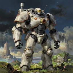 space marine, retrofuturist, studio ghibli, illustration