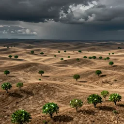 majestic sprawling parched rolling plains covered with numerous shiny emerald comes by caspar david friedrich, unsettling skies, mysterious, by alexander fedosav, hyperrealism, 8 k resolution, behance hd, artstation, nightcafe