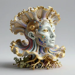 complex 3d render ultra detailed of a beautiful porcelain colorful nudibranch, pure gold, distributed conciousness, biomechanical cyborg, analog, 150 mm lens, beautiful natural soft rim light, roots, fine foliage lace, ernst haeckel,  chitin, visceral, art nouveau , intricate details, satin silver beautiful gold metal details, mesh wire, neri oxman, facial muscles, cable wires, microchip, elegant, hyper realistic, ultra detailed, octane render, volumetric lighting, 8k post-production