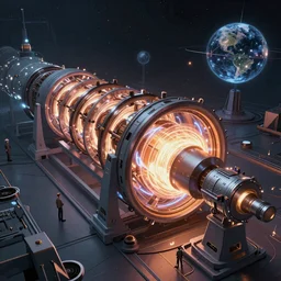 The Large Hadron Collider after its conversion into an orbital defense system, in the style of Ruan Jia and Mandy Jurgens and Greg Rutkowski, trending on Artstation, award winning, unreal engine, octane render