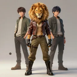 beautiful portrait of a female anthropomorphic lion fursona wearing a leather jacket. leather gloves. leather boots. cargo pants. character design by charlie bowater, ross tran, artgerm, and makoto shinkai, detailed, soft lighting, rendered in octane