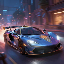 a sports car, night life, neon glow, race, speed, lights, lens flare, deep focus, d & d, fantasy, intricate, elegant, highly detailed, digital painting, artstation, concept art, matte, sharp focus, illustration, hearthstone, art by artgerm and greg rutkowski and alphonse mucha