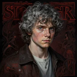 old krysten ritter with grey hair as an actor from stranger things, intricate, highly detailed, digital painting, artstation, oppressive lighting, fashion concept art, sharp focus, illustration, art by greg rutkowski and alphonse mucha