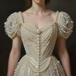 one realistic one lady with a decorated dress made of white pearls , highly detailed, digital painting, Trending on artstation , HD quality, by artgerm and greg rutkowski and alphonse mucha, dramatic light, octane
