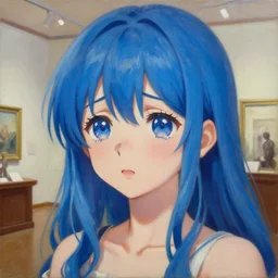 an infinitely detailed museum - quality oil painting, cute detailed artwork of an anime girl erika furudo from umineko when they cry, long blue hair, cute - fine - face, beautiful face render artstation, 4 k
