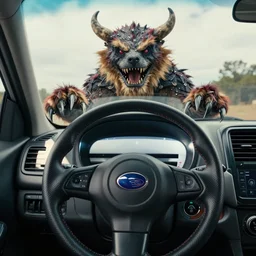 deathclaw, monster - behind - the - wheel, subaru, wide lens, 2 4 mm