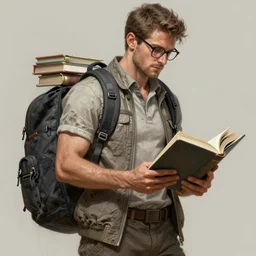 an intricate concept art, illustration, photorealistic digital painting of man holding a book going to school, trending in artstation, by wlop, hyper detailed, photorealistic, 8 k