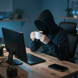 craw hacking computers and drinking coffee digital art