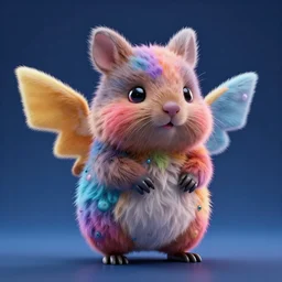 high quality 3 d render hyperrealist very cute multicolor fluffy! cyborg!! quokka hybrid with wings!!!, highly detailed, vray smooth, in the style of detective pikachu, hannah yata charlie immer, dramatic blue light, low angle, uhd 8 k, sharp focus