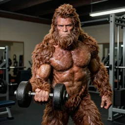 Bigfoot pumping iron with Arnold Schwarzenegger in the gym, circa 1978 vintage 24mm