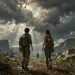 clementine and lee from telltale walking dead meeting in heaven, photorealistic