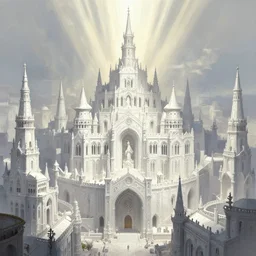 highly detailed concept art of authoritarian pearly white medieval city, roman architecture with religious iconography, sunbeams, art by jonathan berube, digital painting, fantasy, d & d, beautiful, illustration
