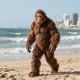 photo of a Bigfoot at the beach in Tel Aviv, 50mm, beautiful photo