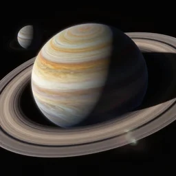 tan gas giant with rings