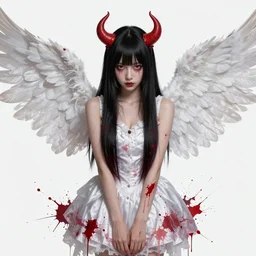 maximalist splatter paint of angel cosplaying as the demon portrait, gapmoe yandere, grimdark, trending on pixiv, fanbox, painted by makoto shinkai