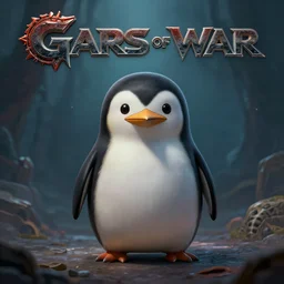 anthropomorphic Robot Penguin in Gears of War cover art, ultra wide lens shot , tiny, small, short, cute and adorable, pretty, beautiful, DnD character art portrait, matte fantasy painting, eerie, DeviantArt Artstation, by Jason Felix by Steve Argyle by Tyler Jacobson by Peter Mohrbacher, cinematic lighting