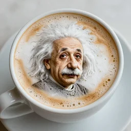 an image of Albert Einstein in the foam of a coffee cappuccino