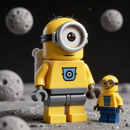 lego minion astronaut on the moon by goro fujita and beeple, realism, sharp details, cinematic, highly detailed, digital, 3 d, yellow colors