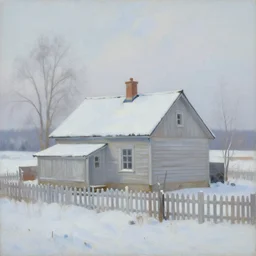 a cold cottage, oil painting, pale colors, high detail, 8 k, wide angle, trending on artstation
