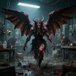 evil fallen angels in surreal sweatshop odyssey under fluorescent light hell, advanced, photorealistic, realistic, dramatic lighting, fantastic reality, by stefan bakałowicz, 8 k resolution