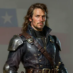 Portrait of a man by Greg Rutkowski, he is about 40 years old, english pirate features, attractive, military composure, short brown hair, chilean, father image vibes, he is wearing futuristic military fatigues, highly detailed portrait, digital painting, artstation, concept art, smooth, sharp foccus ilustration, Artstation HQ.